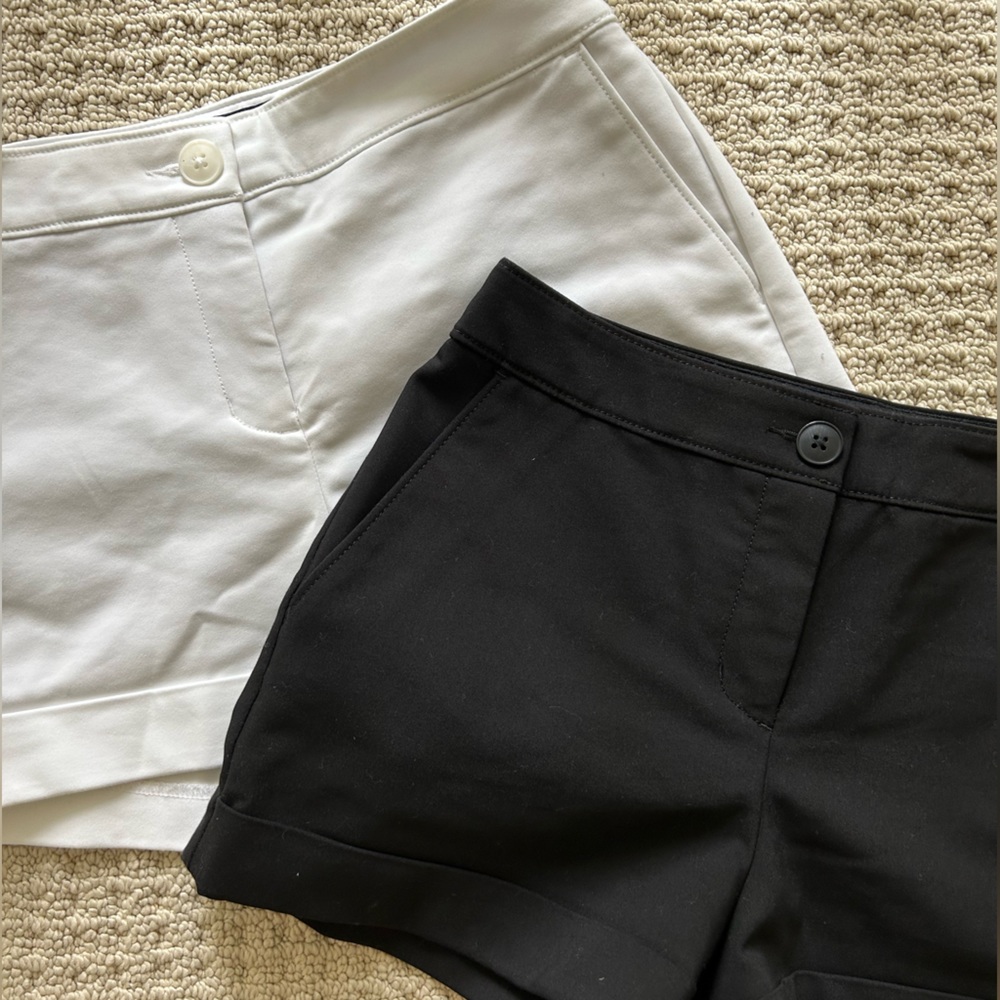 Express distressed clean hem cutoff white AND black shorts